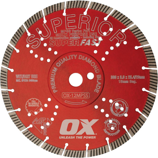 OX Diamond Blade Superfast Segmented Turbo Cuts All Building Materials 3 Sizes