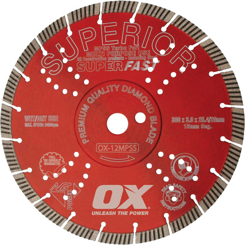 OX Diamond Blade Superfast Segmented Turbo Cuts All Building Materials 3 Sizes