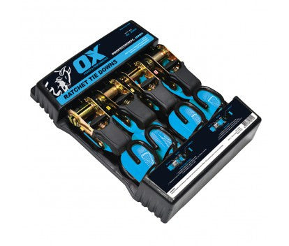 OX Professional 25x4M Ratchet Tie Down Strap 4 Pack