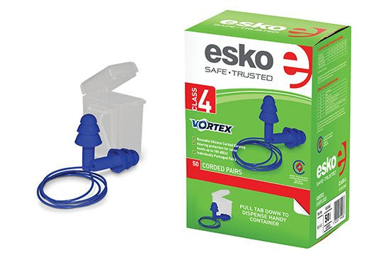 Esko Earplugs Vortex Reusable Corded Individual Storage 50 Pairs