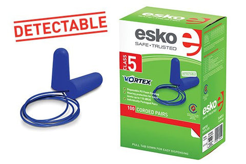 Esko Earplugs Vortex Metal Detectable 100 Pairs